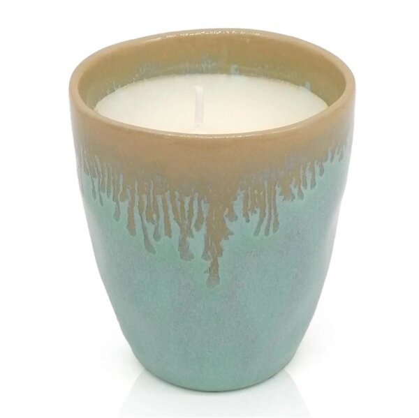 Stoneware Kerze im Espressobecher türkis