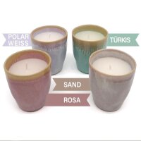 Stoneware Kerze im Espressobecher türkis