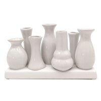 7 Väschen auf Tablett aus Keramik weiß