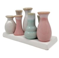 7 Väschen auf Tablett aus Keramik mehrfarbig