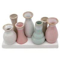 7 Väschen auf Tablett aus Keramik mehrfarbig