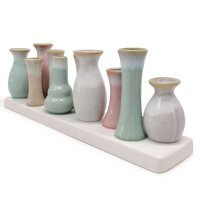 10 Väschen auf Tablett aus Keramik mehrfarbig