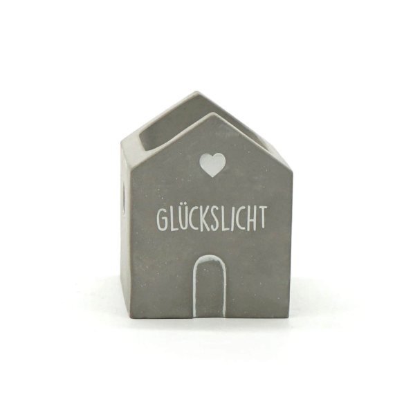 Beton-Kerze Haus Glückslicht grau