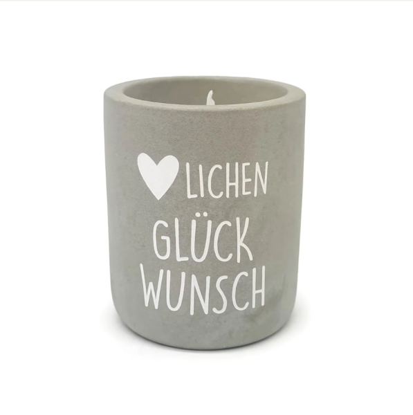 Beton-Kerze Herzlichen Glückwunsch grau
